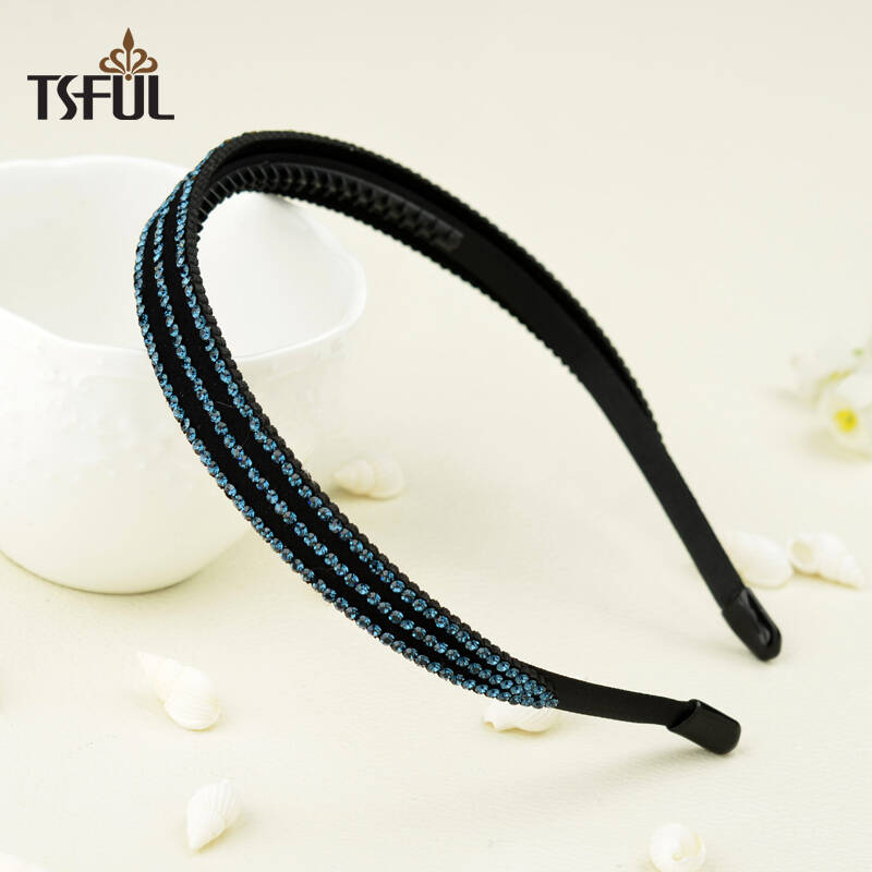 tsful 韩版发箍宽边盘发卡发饰 韩版发夹镶钻细头箍头饰压发条 浅紫