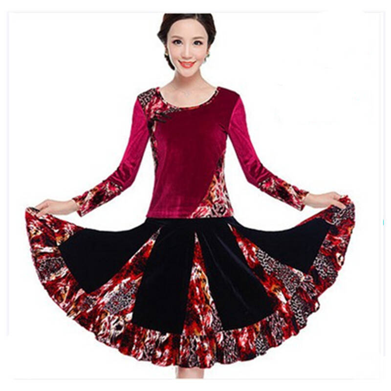 广场舞服装套装冬季中老年女舞蹈服跳舞衣服金丝绒 上衣 裤裙 5xl