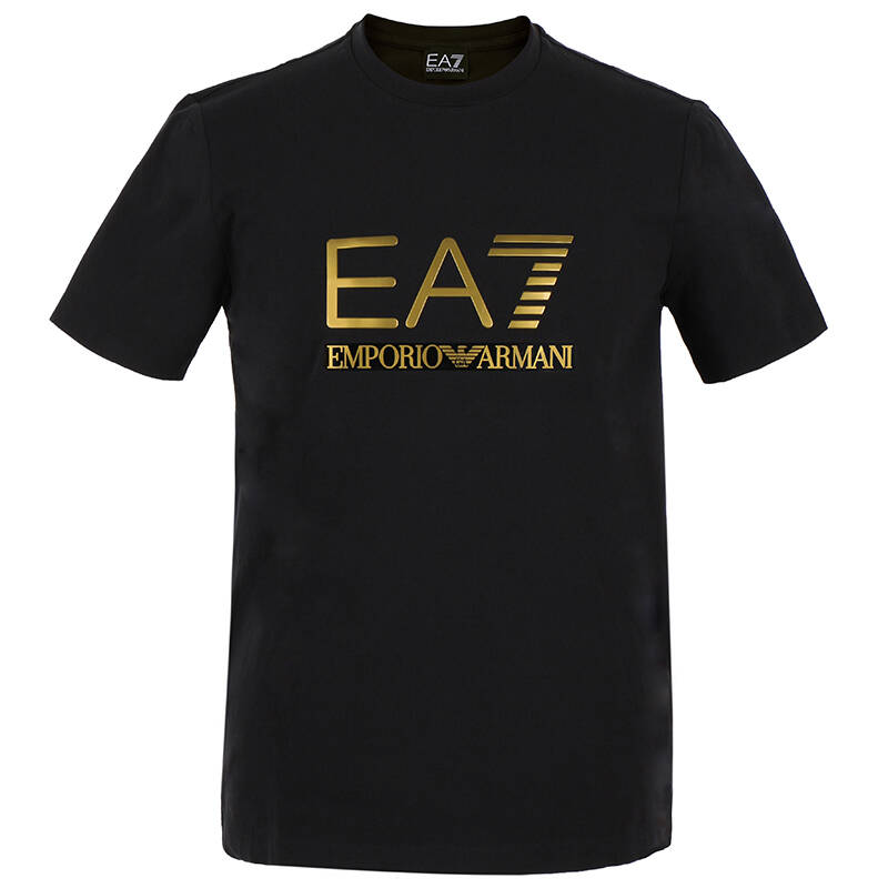 emporio ea7 阿玛尼 男款黑色棉氨纶ea7帖字图案圆领短袖t恤衫 273336