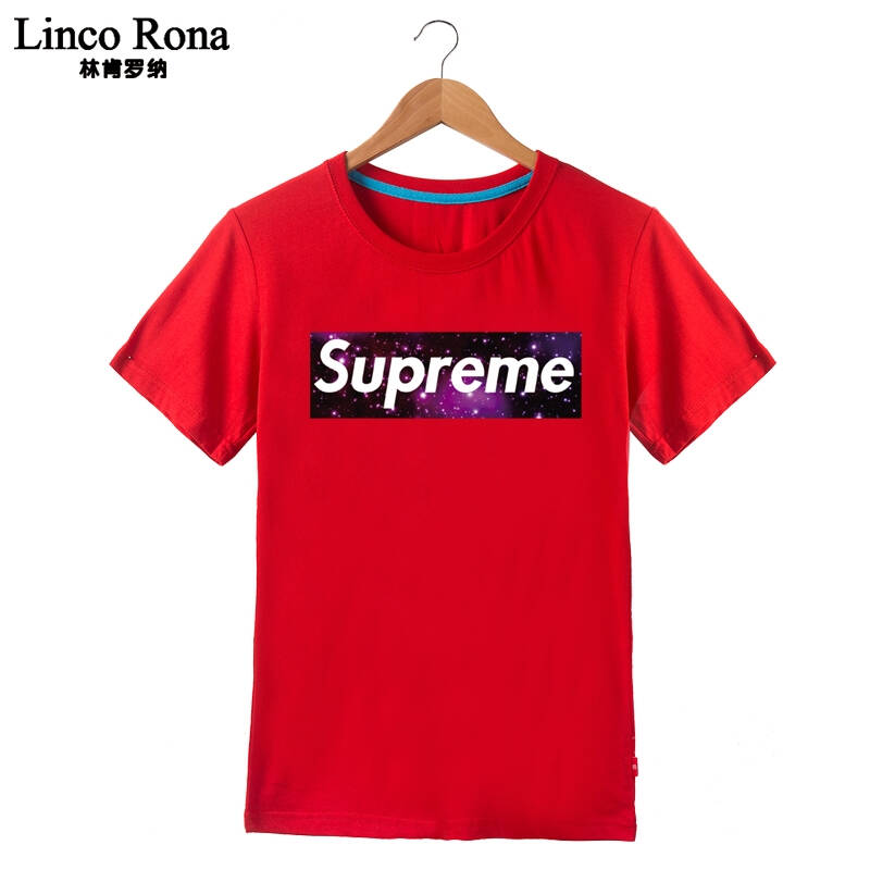 2016新款superme欧美短袖情侣装t恤 夏装supreme半袖男女t恤潮 橘黄色