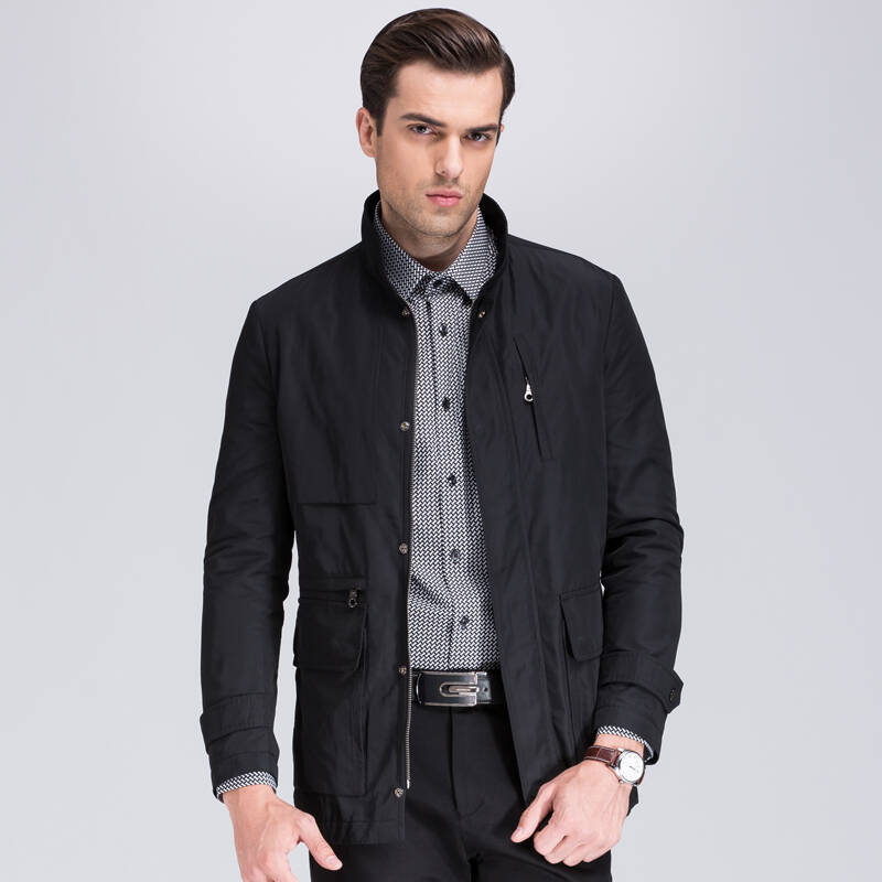 2015年才子男装秋冬新品潮男jacket男士中青年夹克商务休闲外套 黑色