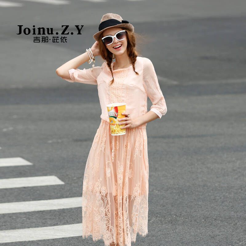 吉那茈依2015秋季新款女装 复古宫廷蕾丝大摆连衣裙长裙 7942 图片色