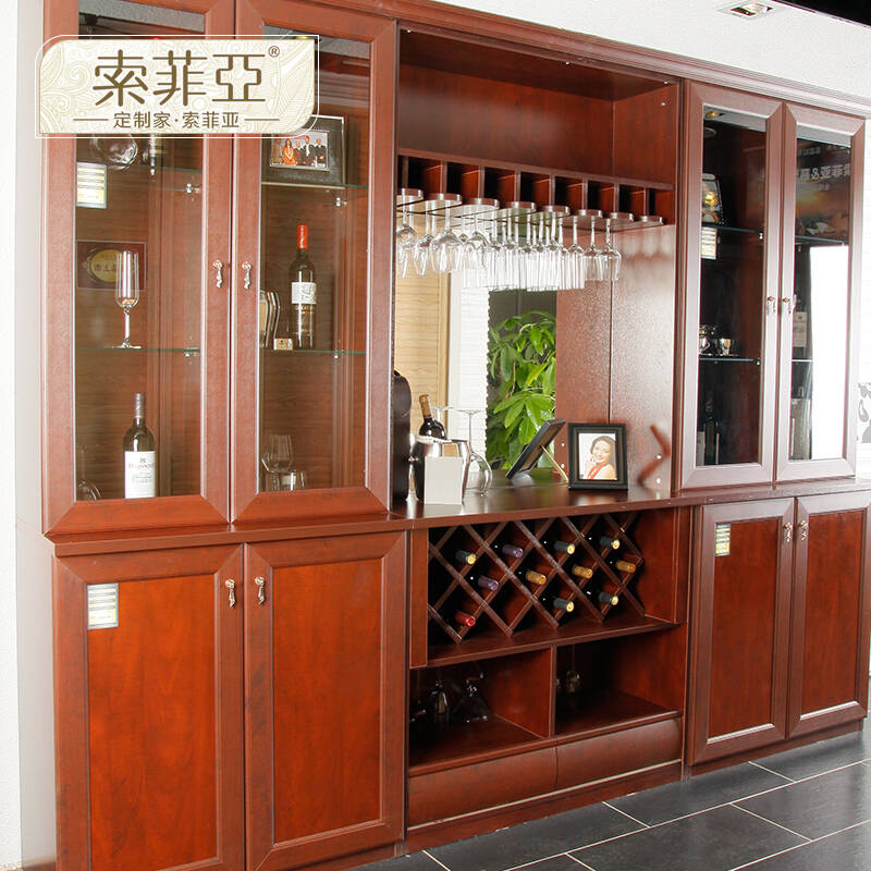 索菲亚品牌红木四门定制酒柜玻璃掩门大酒柜现代简约玄关柜门厅柜