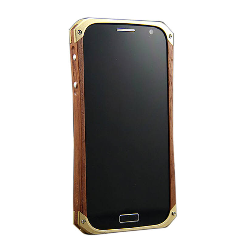 yjing 适用于三星s4手机壳 i9500手机壳 新款金属木边框 s4手机套 s4