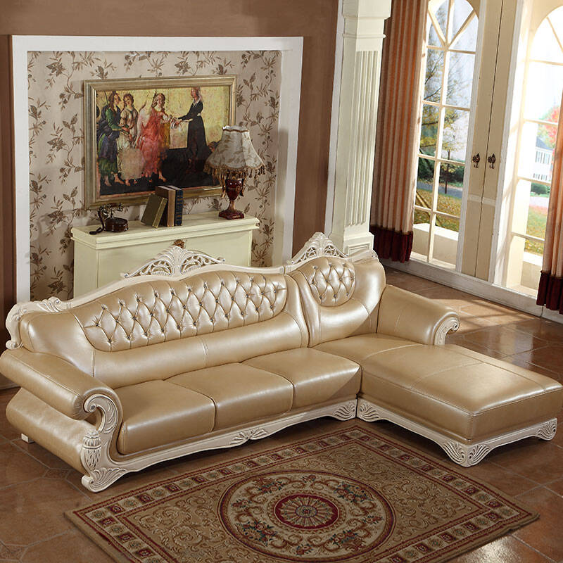 管购家具 欧式客厅头层牛皮沙发 大小户型真皮沙发组合 米黄色 三人位