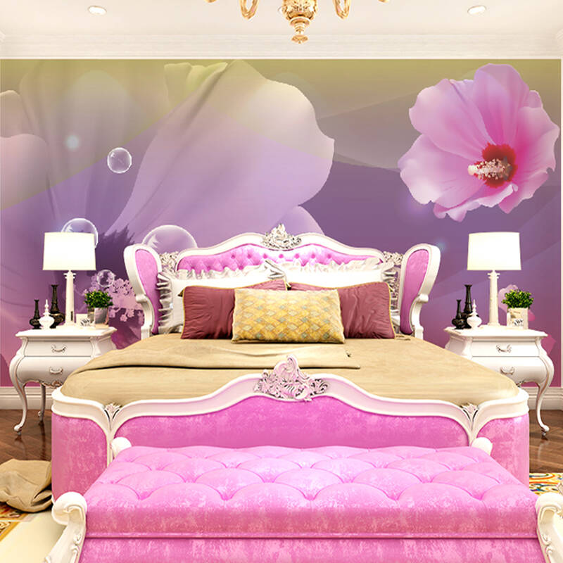 装修卧室床头沙发背景墙3d花卉墙纸壁画粉色背景大型无缝壁画墙布定做