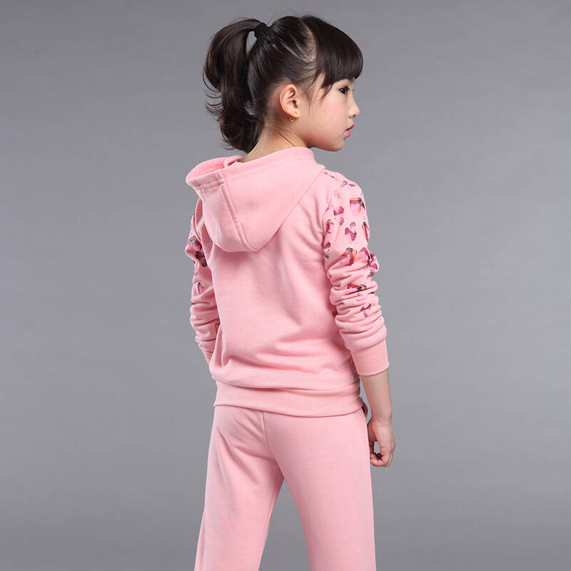 2016新款女童春秋套装 韩版时尚甜美碎花拉链开衫运动两件套春装 粉红图片