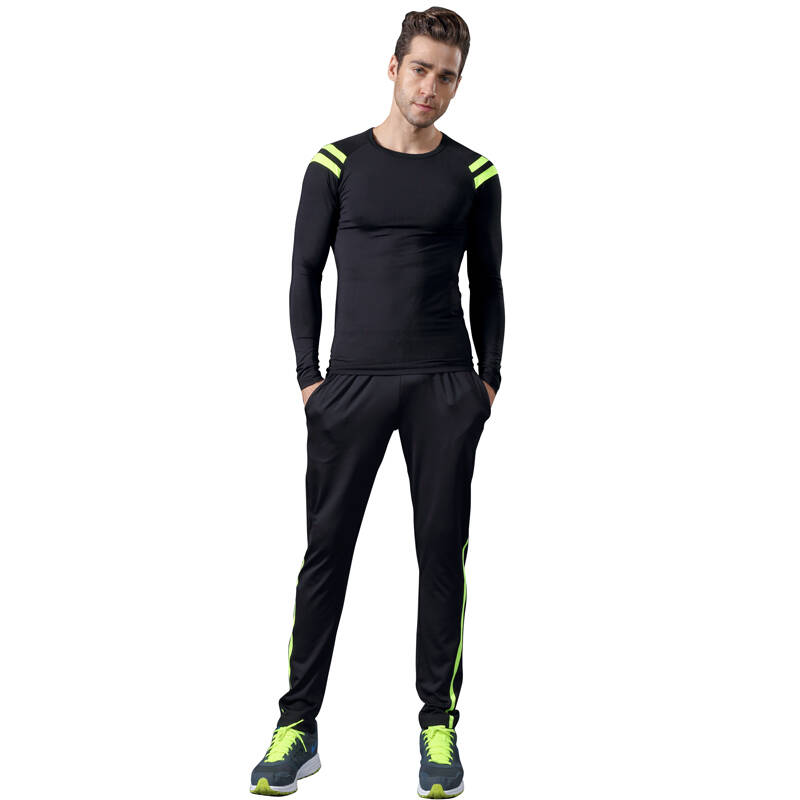 沃动男士瑜伽服套装健身房运动服套装男长袖长裤跑步衣服男紧身衣速干