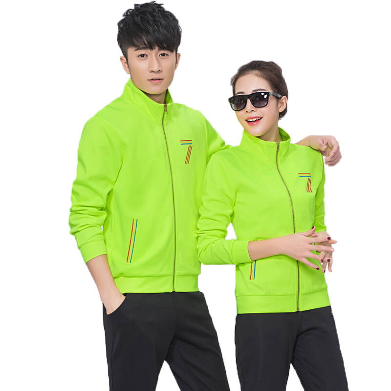 运动套装情侣款春季新款立领修身运动装男女休闲运动服d-7 浅绿色 男