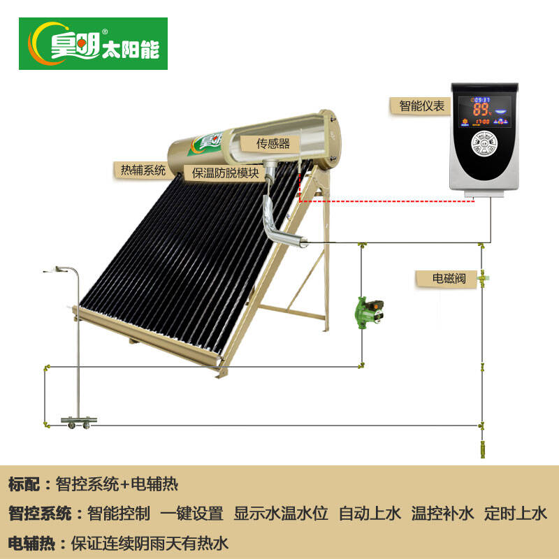 皇明(himin)太阳能热水器家用全自动带电热辅智能控制自动上水 金尊