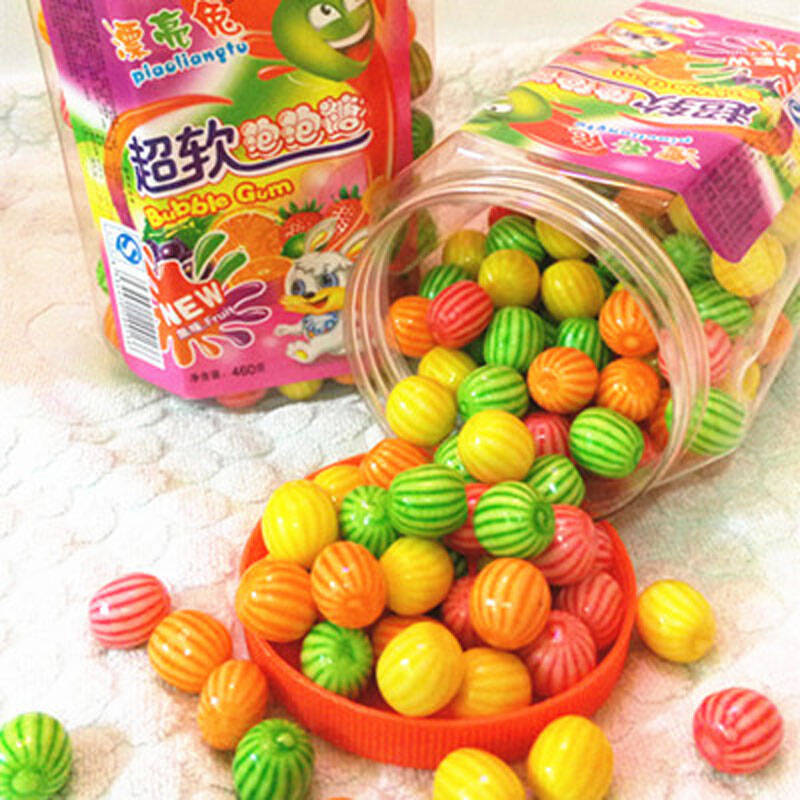 送锅巴防碎 漂亮兔西瓜 泡泡糖 80后经典怀旧零食糖果西瓜味软糖约185颗桶装口香糖 包邮 - 京东