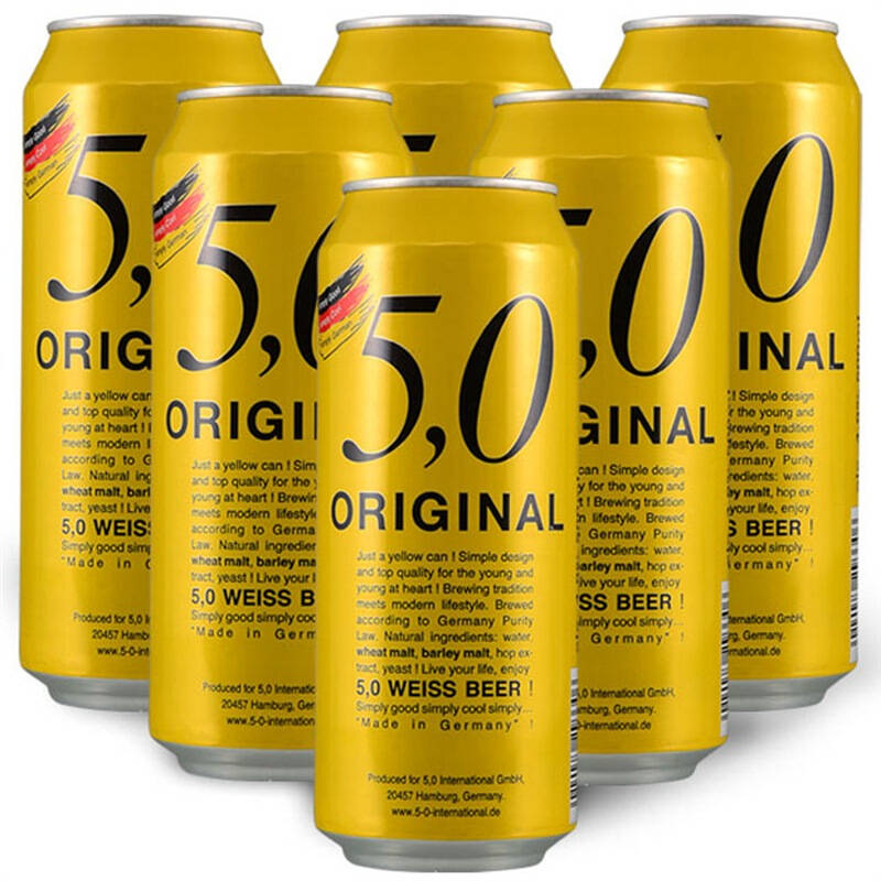 德国原装进口 5.0 original 自然浑浊型小麦啤酒 500ml*6听 自营