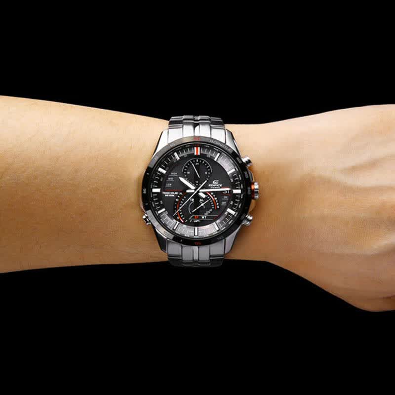 【联保服务】卡西欧(casio)手表 eqs-500系列太阳能石英钢带男表 黑盘