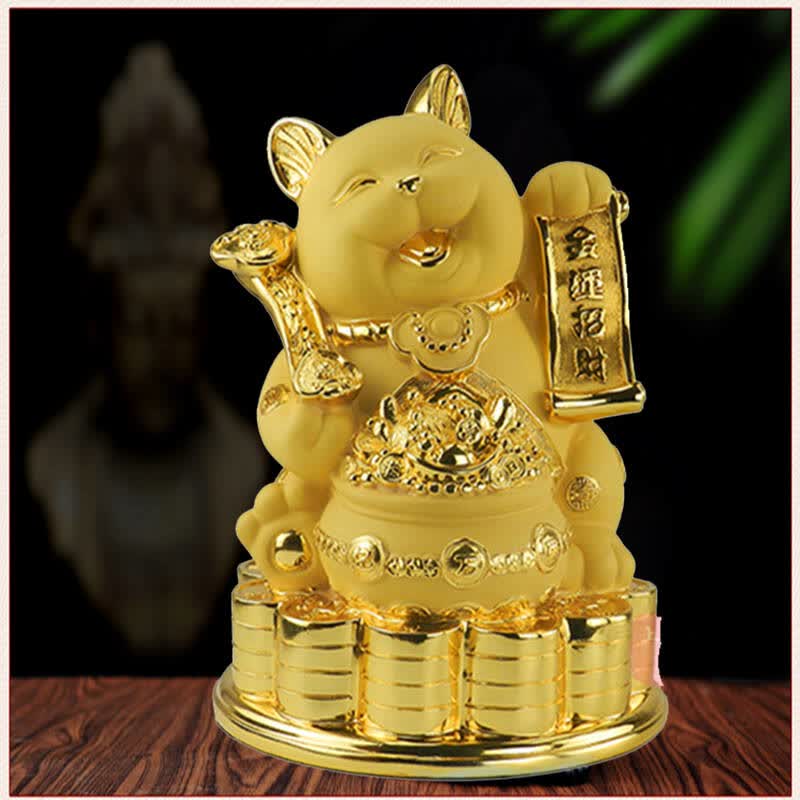 敬轩金色招财猫摆件酒柜吧台办公室装饰 聚宝盆开业礼品 家居饰品摆设
