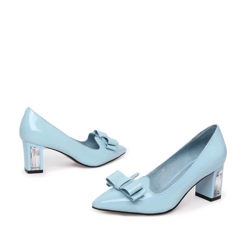 四季风2015年春秋款新品真皮女鞋 尖头蝴蝶结时尚粗跟