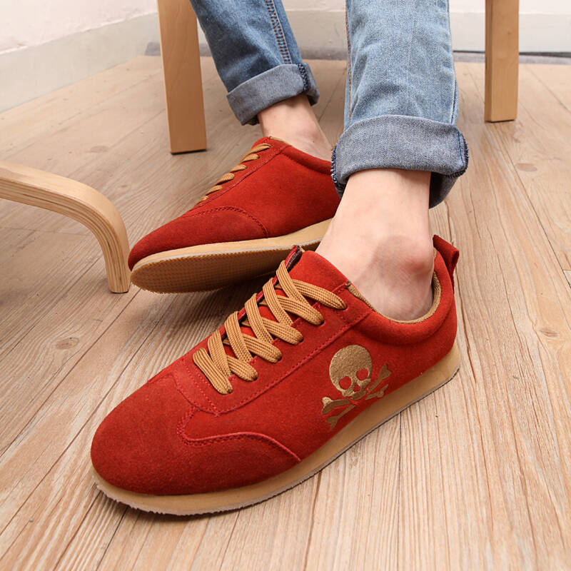 春秋新款韩版骷髅头潮流男鞋情侣透气炮弹头男士休闲鞋板鞋夏季帆布