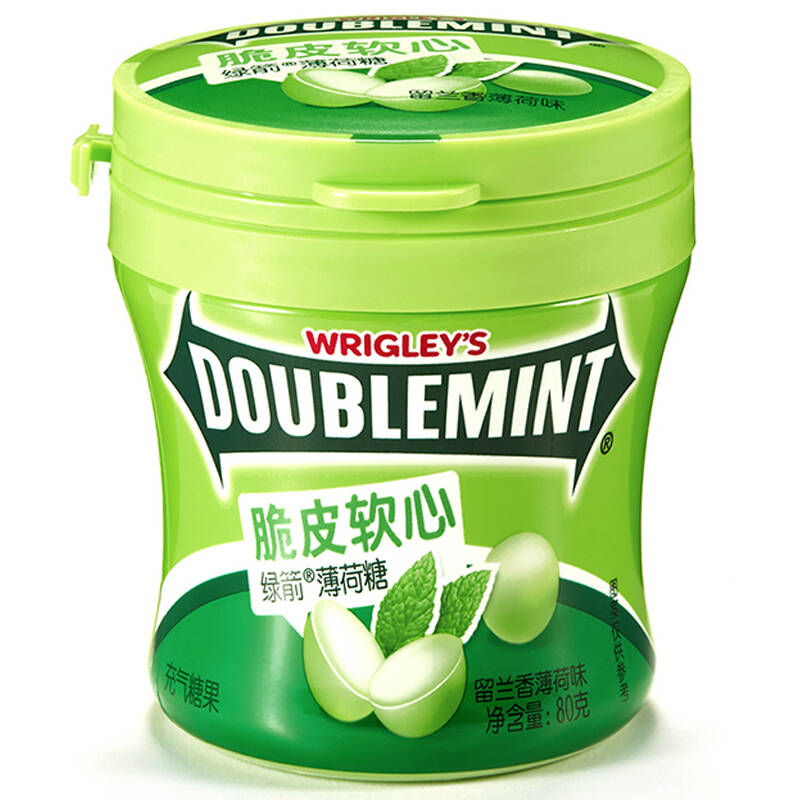 绿箭(doublemint)脆皮软心薄荷糖留兰香薄荷味80g单瓶装