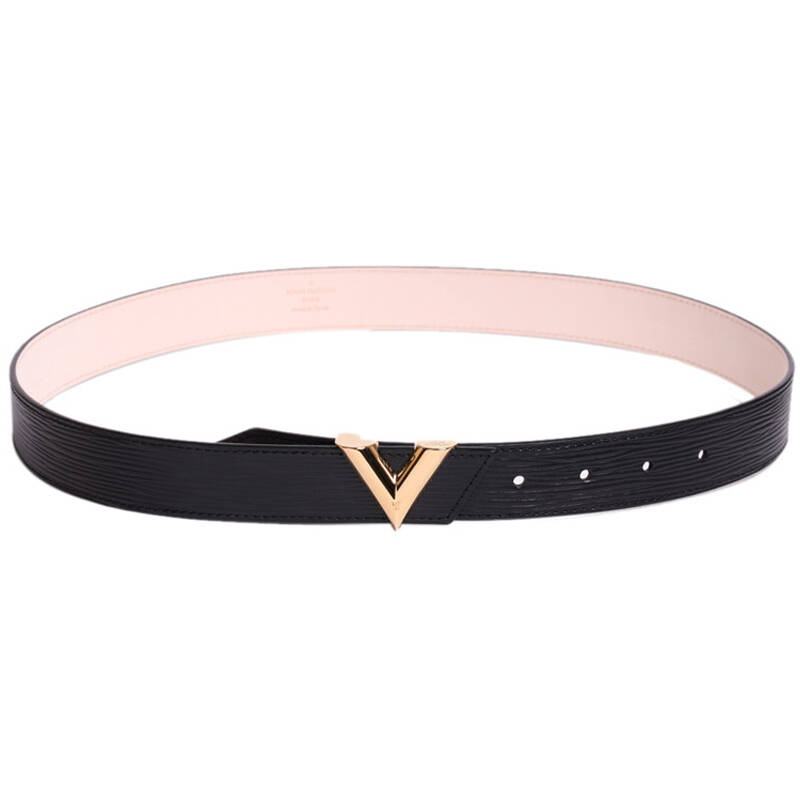 louis vuitton lv 路易威登 女士黑色小牛皮金色v板扣腰带 m9021v 85