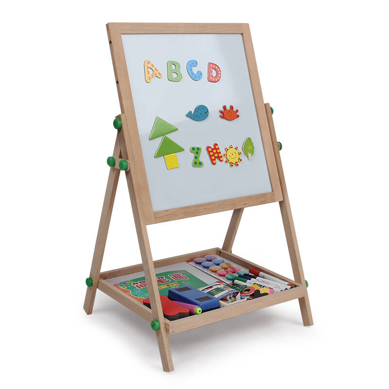 乐木 升级版儿童画板益智玩具木制黑板支架式双面磁性