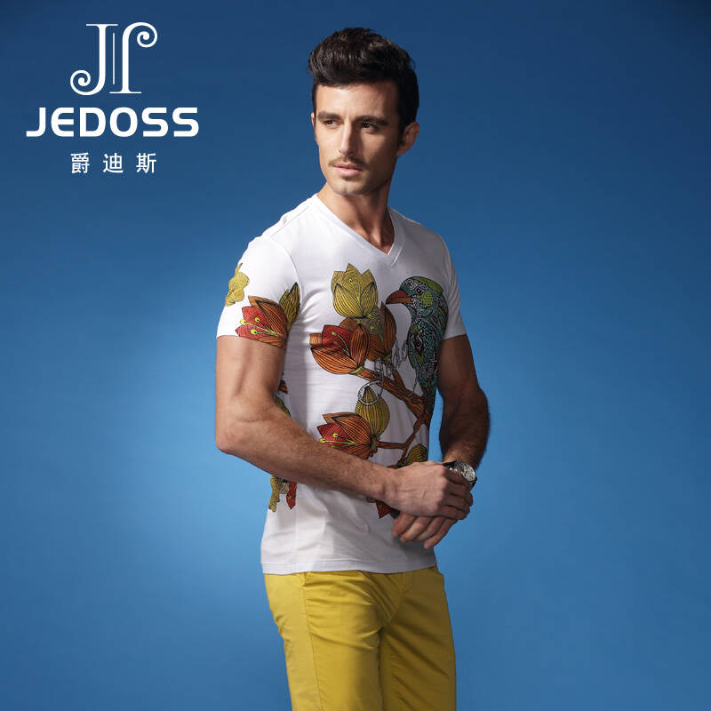 爵迪斯2014夏季修身型时尚潮牌印花男士短袖