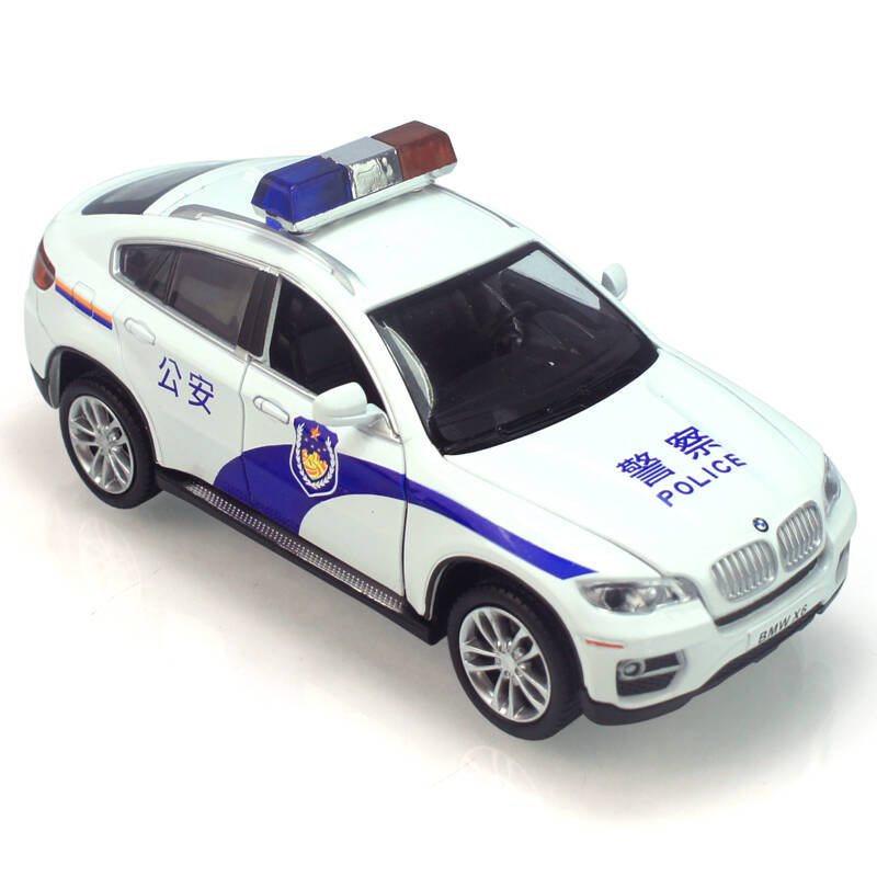 彩珀1:32合金车模型仿真玩具车原厂授权声光回力车 宝马x6警车盒装