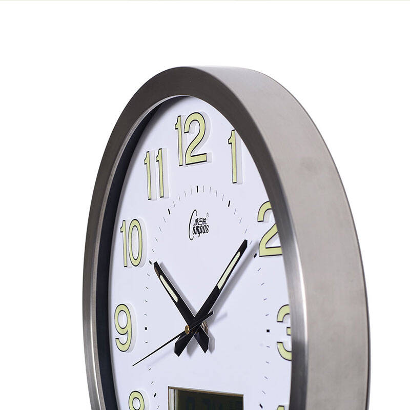 康巴丝(compas)三代智能电波钟创意夜光液晶日历挂钟钟表客厅多款钟面