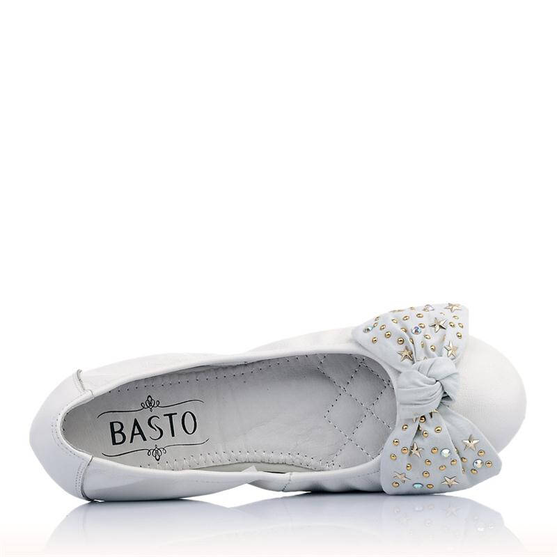 basto/百思图春季羊皮蝴蝶结休闲女单鞋20767aq5 白色 34