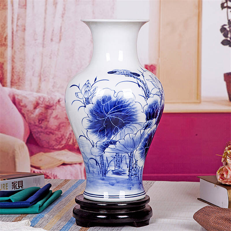 景德镇陶瓷器 仿古纯手绘青花瓷花瓶 现代时尚居家装饰工艺品 居家