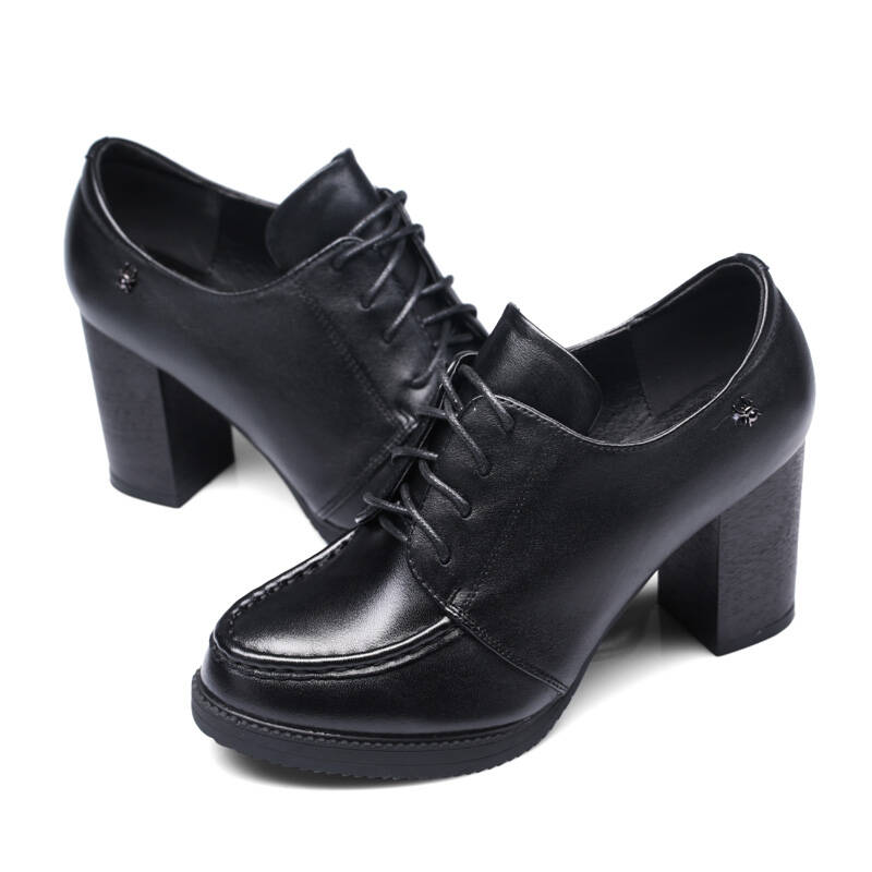 蜘蛛王 尖头高跟鞋真皮女单窝窝鞋 135q10d029008 黑色 34