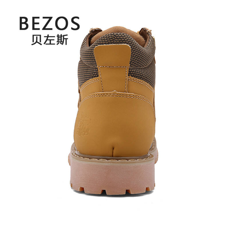 香港bezos贝左斯 秋季工装靴马丁靴男英伦大头皮靴短靴高帮鞋 黄色 38