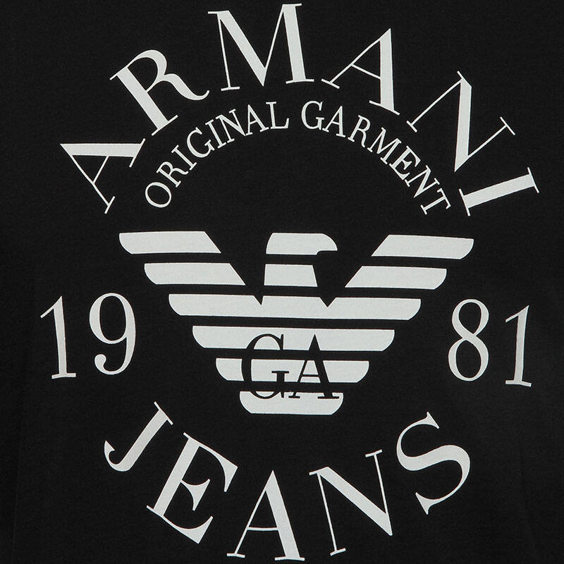 armani jeans 阿玛尼 男士黑色棉质圆领鹰头印花短袖t恤 06h99 ul 12