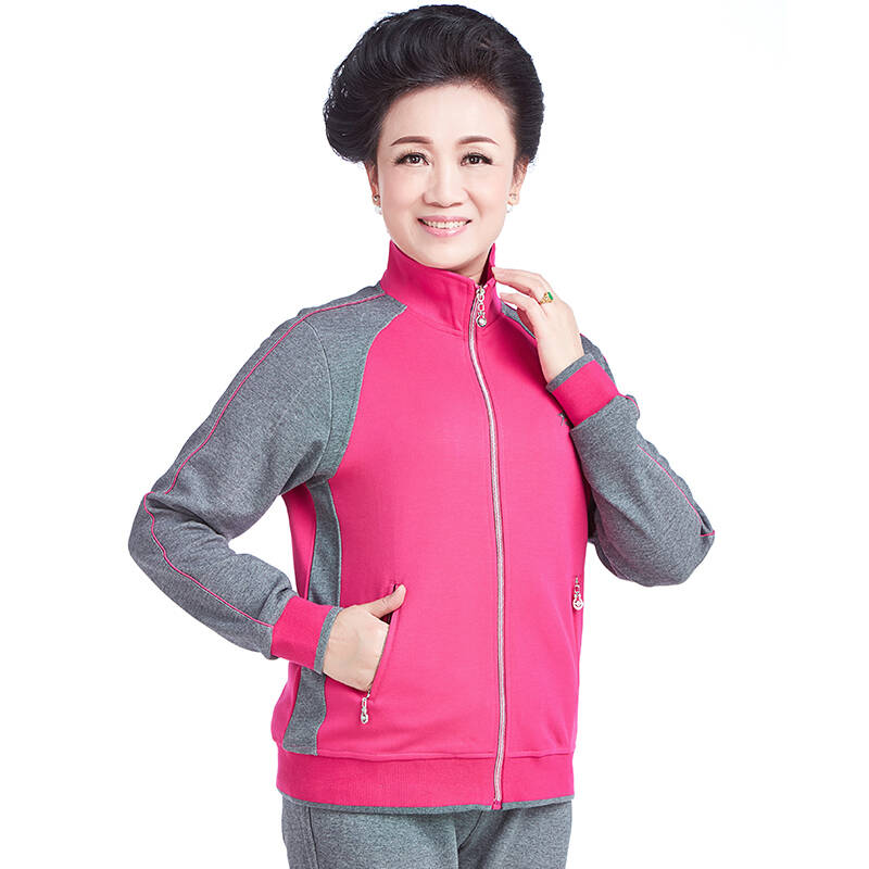 赛装中老年运动服套装女春秋 两件套休闲运动套装 大码妈妈运动服 玫