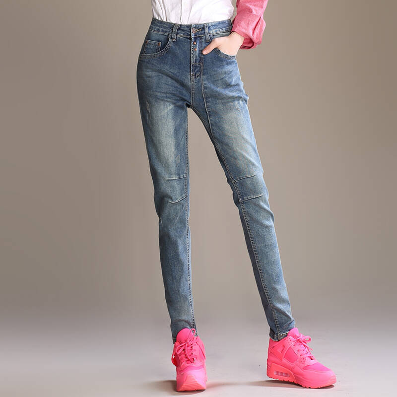 梵琴坊春新款小脚裤女牛仔裤大码胖mm显瘦韩