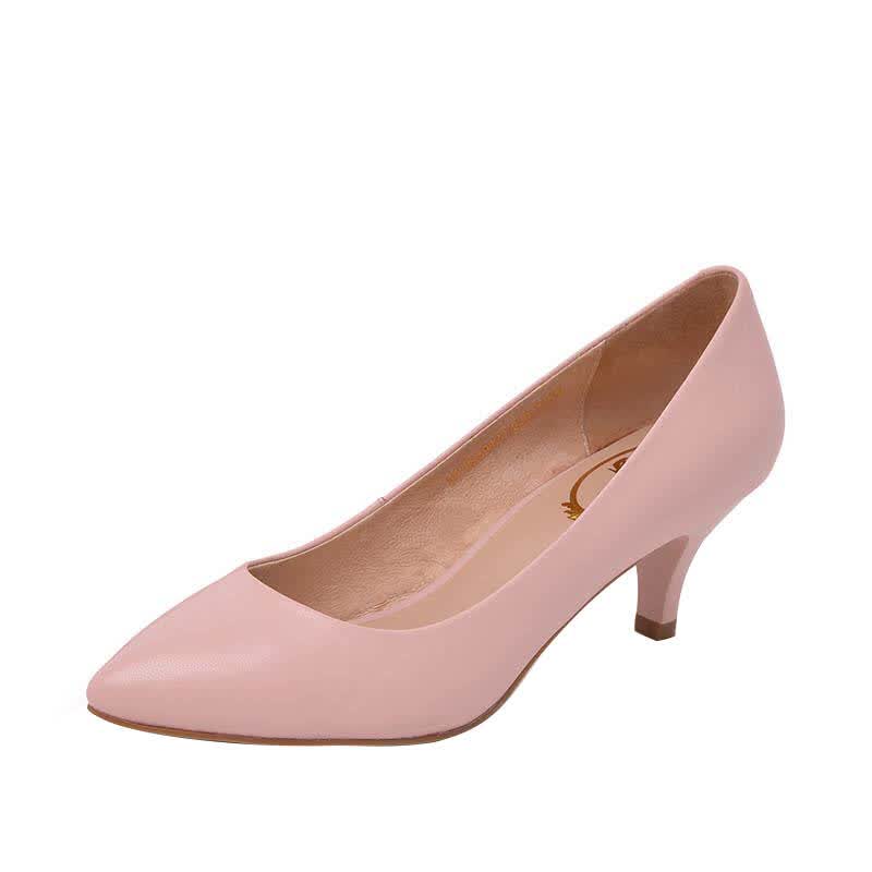 哈森2015新款尖头羊皮单鞋女细中跟浅口休闲时尚女鞋hs59120 粉色 36