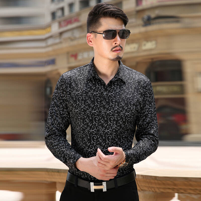 中国风商务休闲衬衣 2015春季新款长袖衬衫男 白条纹 175