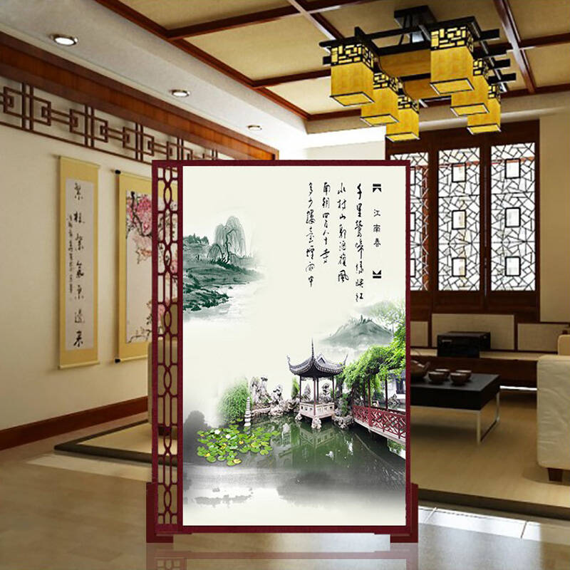 高档订制俄罗斯樟子木中式双面缕空单扇屏风中式座屏雕花实木屏风隔断