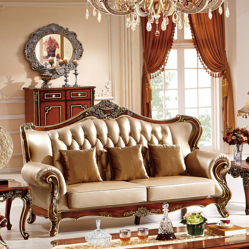 我的故事 实木欧式沙发客厅皮沙发组合美式古典皮艺多