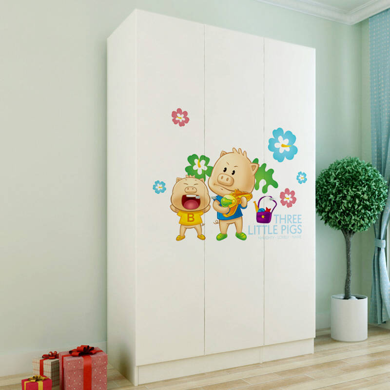 ikazz卡通儿童简易衣柜儿童衣柜 三门衣柜衣橱 储物柜