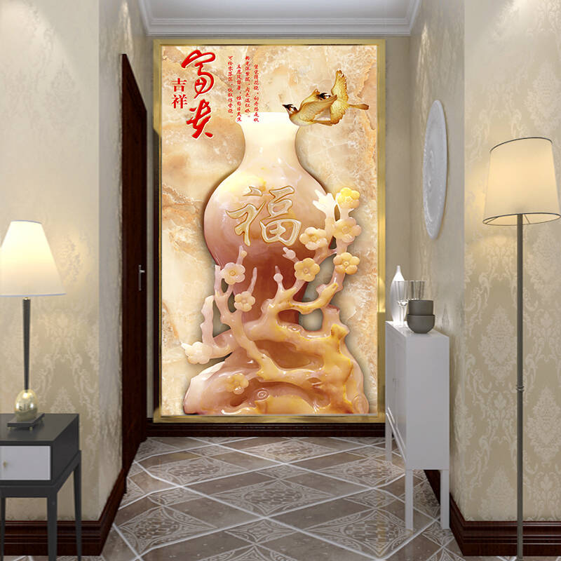客厅进门墙过道走廊楼梯间花瓶壁纸墙布大型无缝壁画