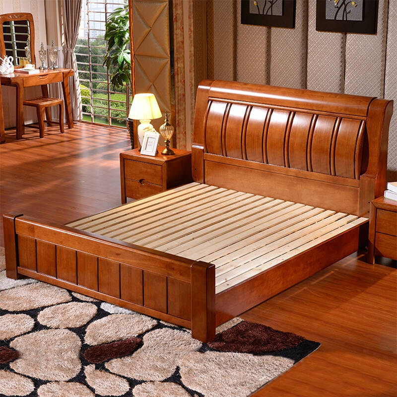 蠡口家具 床 实木床1.8米橡胶木双人婚床 单体床 1.8*