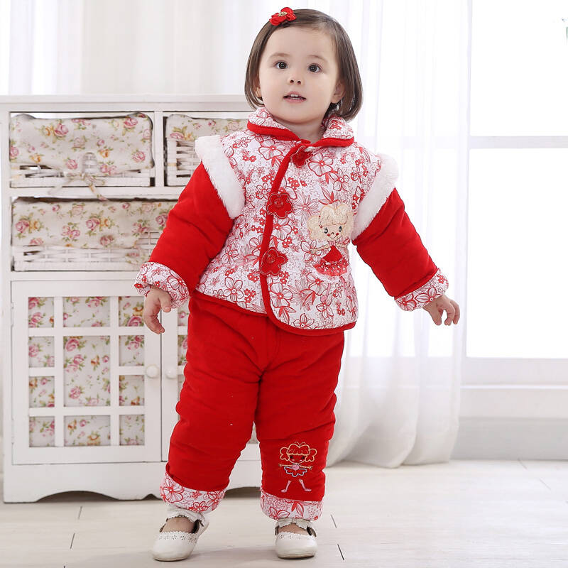 新年婴儿童装唐装宝宝棉衣外套装 女童加厚冬