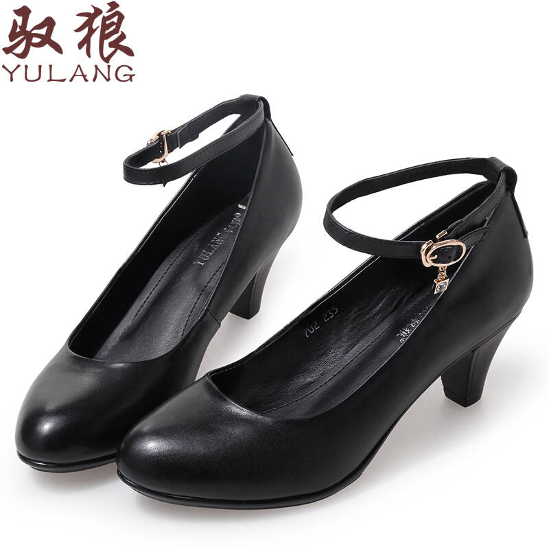 中跟扣带皮鞋黑色女士时装鞋702 黑色 35