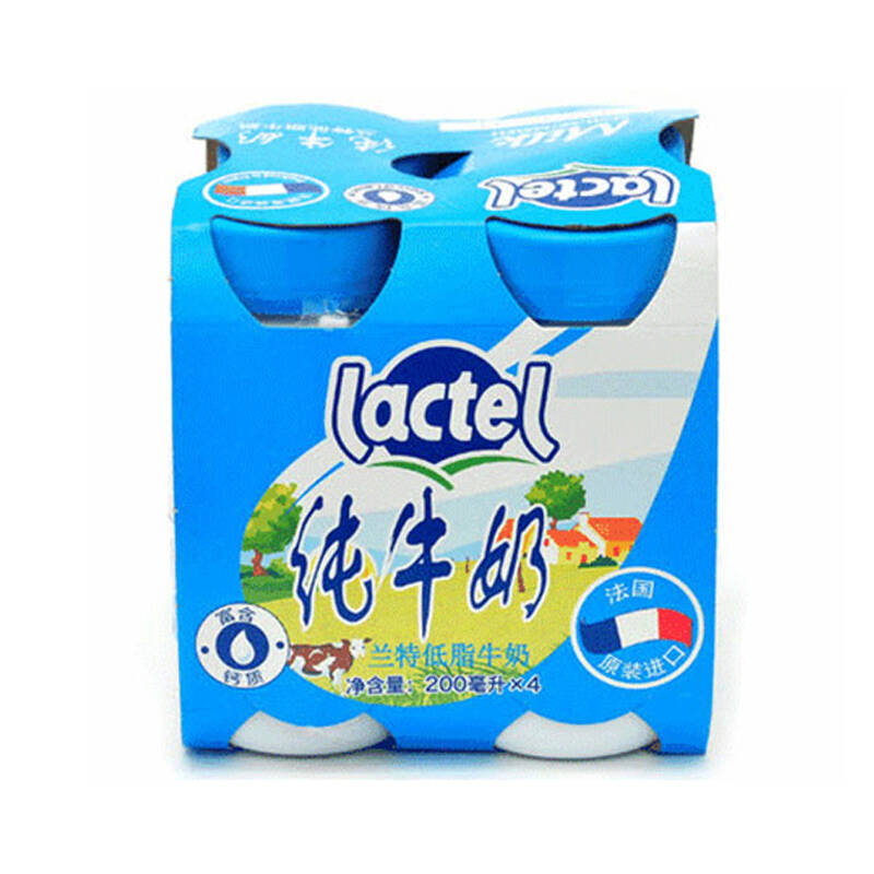 法国 原装进口 兰特(lactel)200ml*24瓶 超高温瞬时灭菌瓶装低脂牛奶