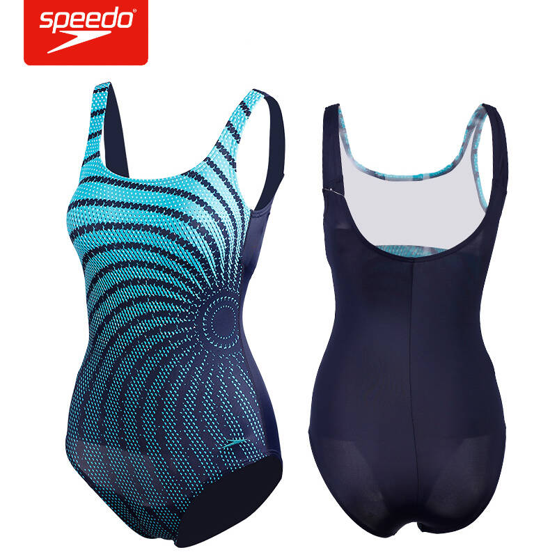 speedo泳衣 可视塑身显瘦 女士连体游泳衣 女式保守游泳衣泳装 碧波