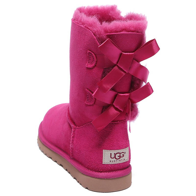 ugg 女士bailey bow系列玫红色羊毛一体中筒雪地靴 1002954 red