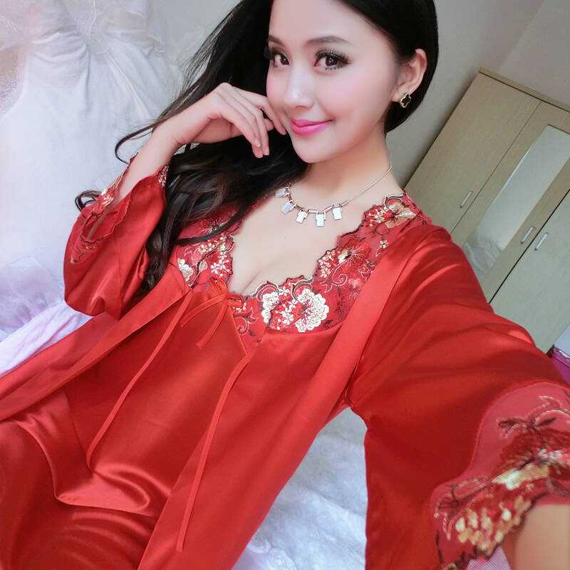 性感家居服吊带裙两件套装长袖蕾丝花边刺绣情趣内衣女套装诱惑大码