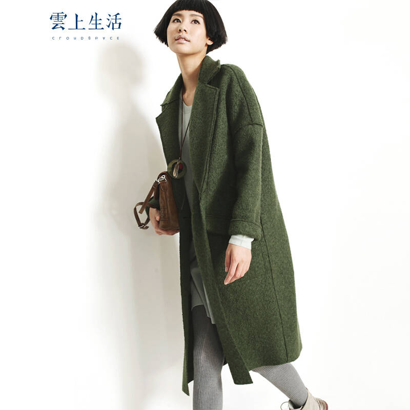 2016年春季文艺羊毛呢大衣女长款呢子大衣毛呢外套女53w3227 橄榄绿 l