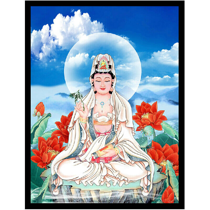 钻石画坐莲观音菩萨荷花坐像 钻石绣观音佛像贴钻画客厅方钻满钻 钻石