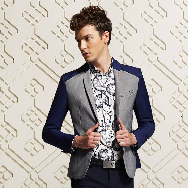 s900 2014秋冬新款男士西服 简约时尚拼色西服外套男