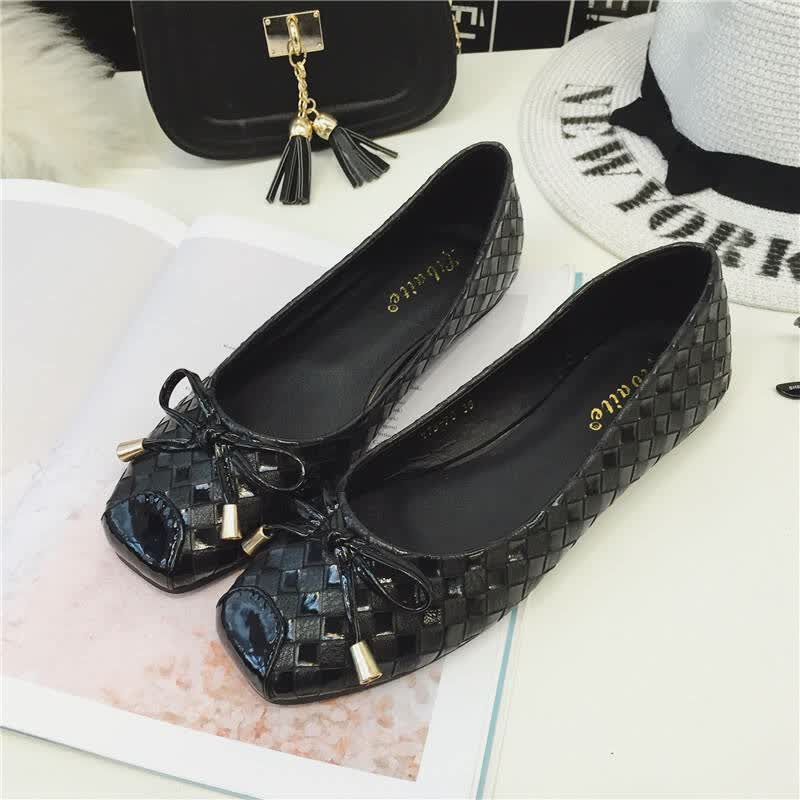 比七2016春季新款流苏浅口套脚女鞋瓢鞋韩版蝴蝶结方头小单鞋平跟舒适